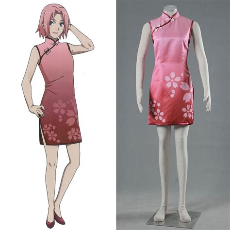 Japanese Anime Naruto Haruno Sakura Cheongsam Pink Clothes Girls Cosplay Clothing For Women