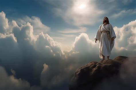 Premium Ai Image Jesus Standing On A Cliff In The Clouds