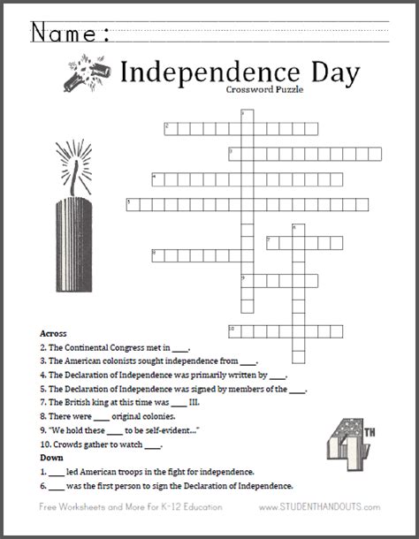 Fourth Of July Crossword Puzzle Free To Print Pdf File
