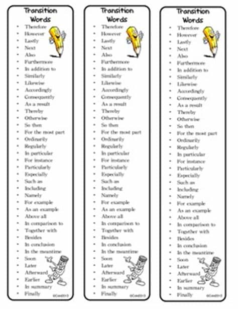 Freebie: Transition Words Bookmarks by Jessica Cole ...