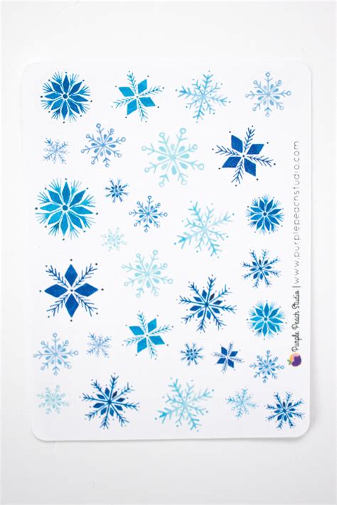 Snowflake Stickers Round Snow Stickers Winter Planner Etsy