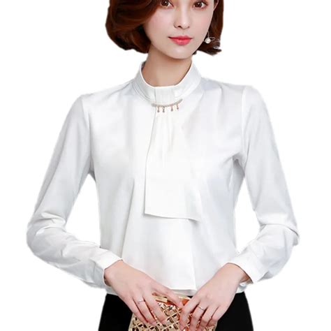 Formal Vintage Womens White Chiffon Blouse Plus Size 3xl Autumn Long