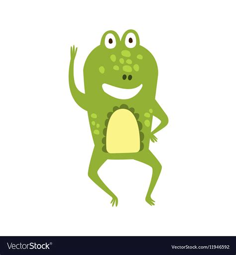 Frog Waving Greeting Flat Cartoon Green Friendly Vector Image