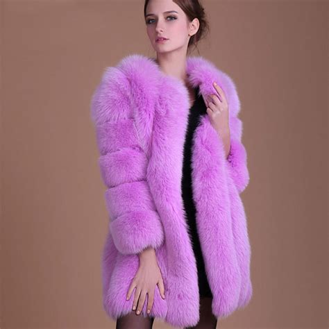 2017 New Faux Fur Coat Pink Fox Fur Long Sleeve Women Thick Coats