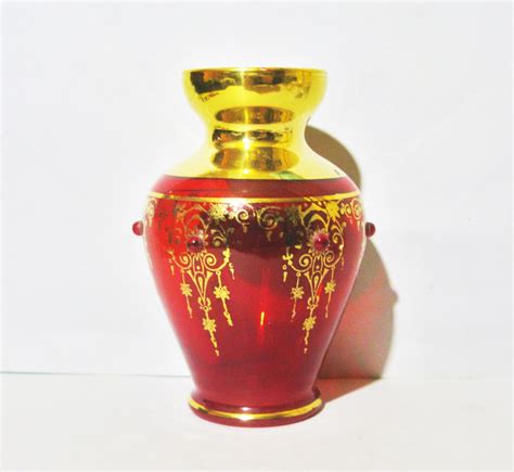 Murano Gilded Glass Vase Small Ruby Red 24ct Gold Overlaid Etsy