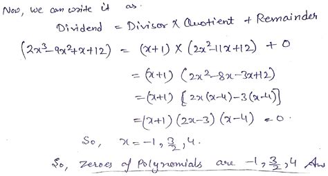 How to find zeros of polynomial 2x³ 9x²+x+12