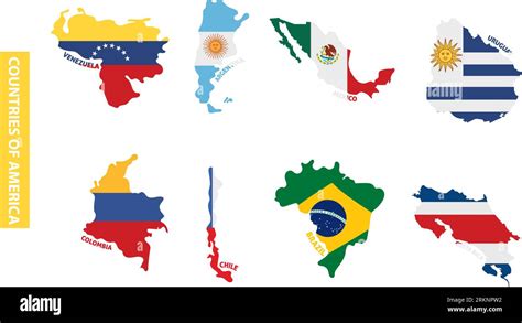 Set of colored latin american country maps with its flags Vector Stock