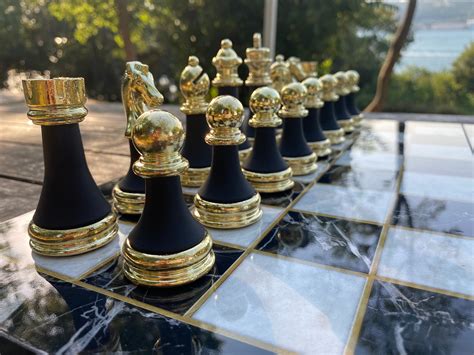 Premium Chess Set Unique Metal And Plexy Chess Pieces Marble Etsy