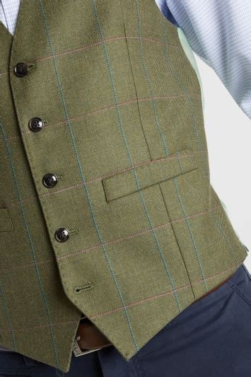 Moss 1851 Tailored Fit Green Multi Check Waistcoat