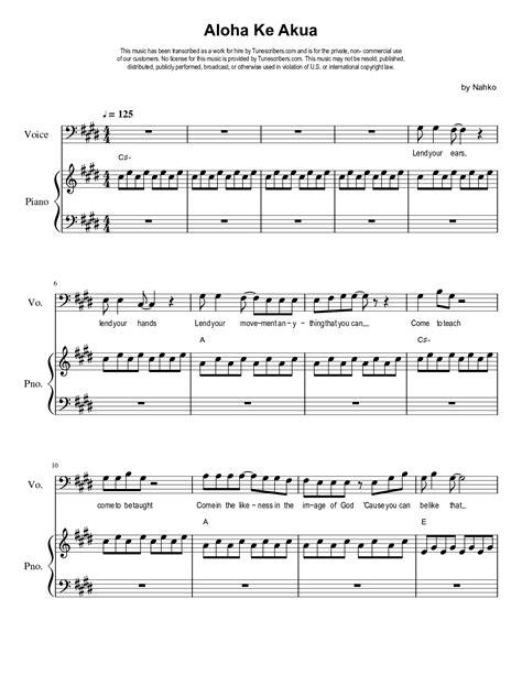 tunescribers aloha ke akua sheet music