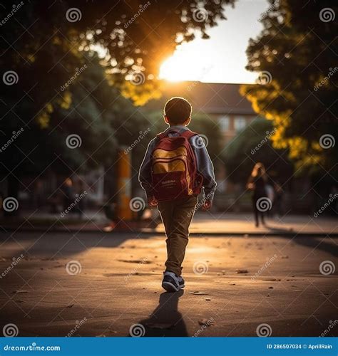 The Boy Goes To School Early In The Morning Stock Illustration