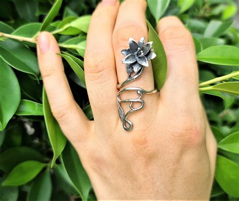 Flower Ring Sterling Silver 925 Floral Exclusive Design Long Etsy