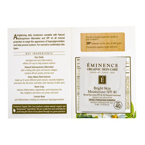 Eminence Organics Bright Skin Moisturizer Spf 40 20 Ounce Buy