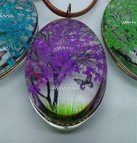 Handmade Boho Necklace Real Dried Flowers In Resin Tree Mural Etsy