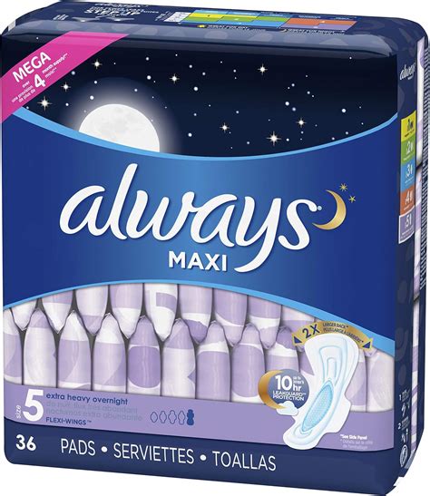 Always Maxi Size 5 Extra Heavy Overnight Pads With Wings Unscented 36