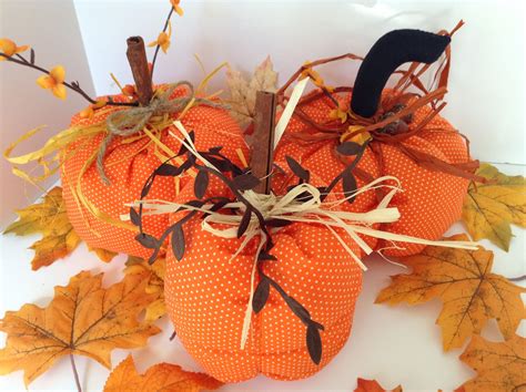 Fabric Pumpkins Set Of 3 Handmade Decorated Fall Pumpkins Etsy