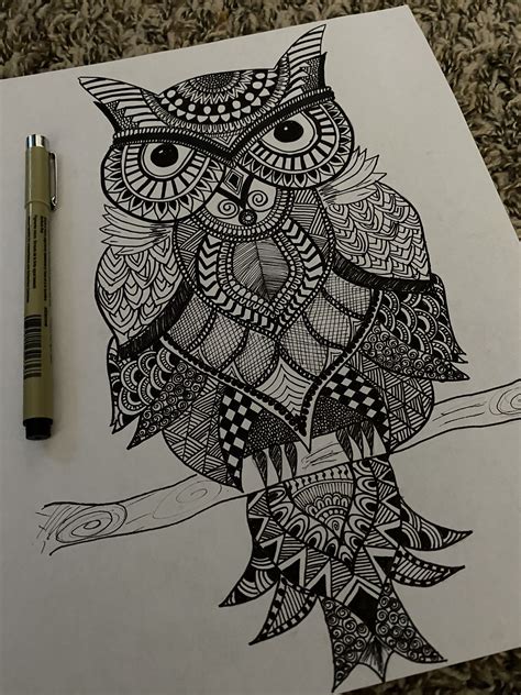 Owl Zentangle Abstract Pencil Drawings Boho Art Drawings Pen Art