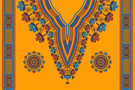 African Dashiki Colorful Neckline Flower Embroidery Pattern With
