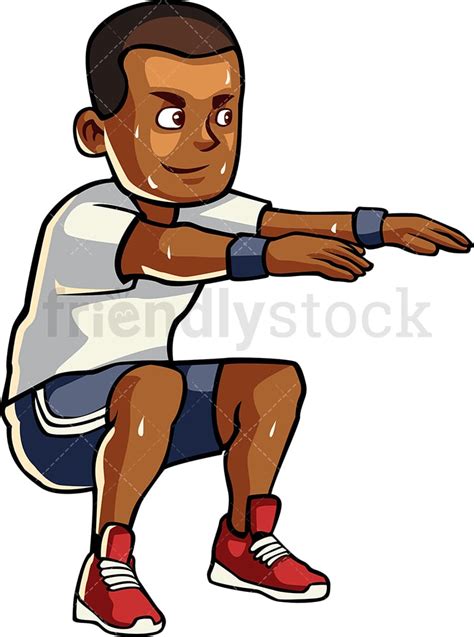 Black Man Doing Squats Cartoon Vector Clipart Friendlystock
