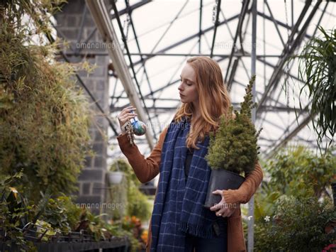 Young Woman Buying Plants In Greenhouse 11100008218 の写真素材・イラスト素材｜アマナイメージズ