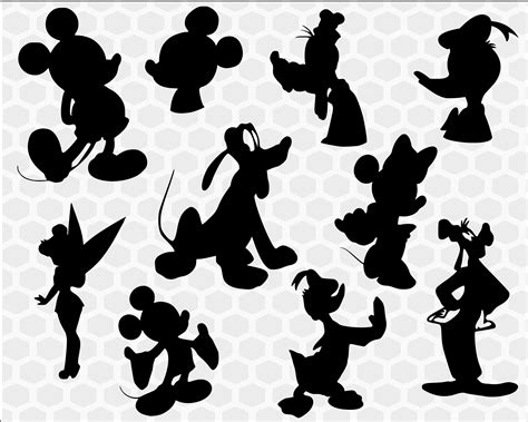 Disney Character Silhouettes Svg Bundle And Clipart Mickey Etsy