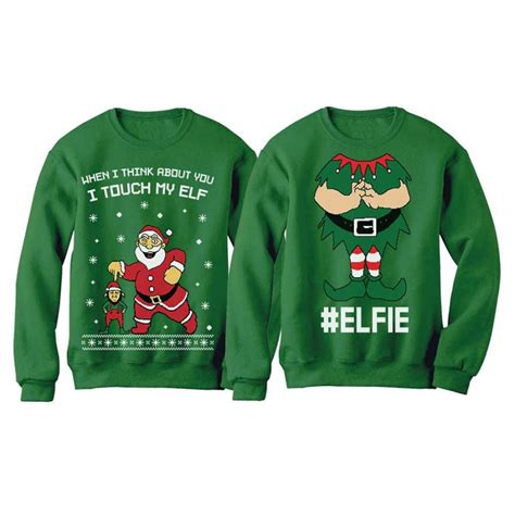 I Touch My Elf Elfie Ugly Christmas Sweatshirt Funny Couple Xmas Set Bigmeok