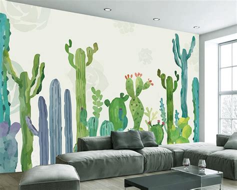 Beibehang Custom Wallpaper Simple Hand Painted American Pastoral Cactus