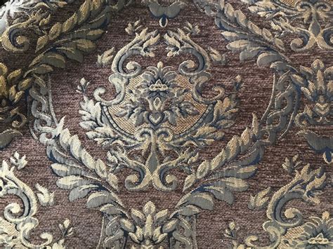 Brown And Gold Designer Chenille Damask Fabric Renaissance Etsy