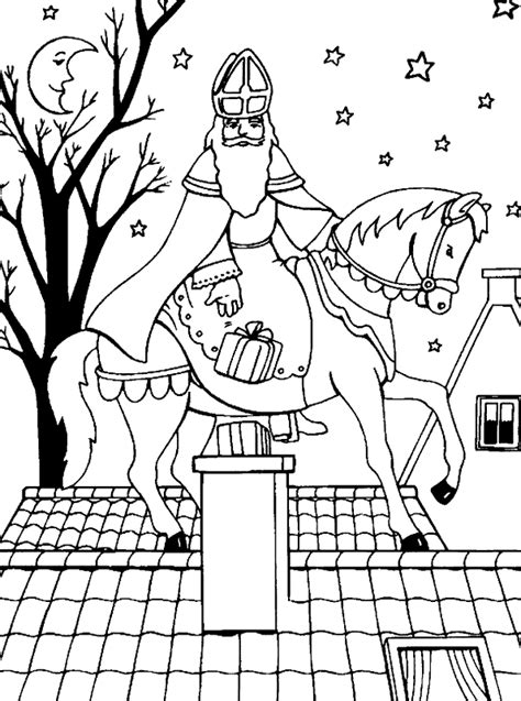 Kidsnfun Kleurplaat Sinterklaas Sint op dak
