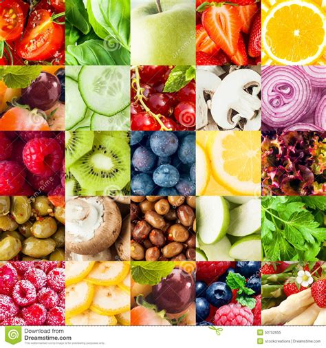 Colorful Fruit And Vegetable Collage Background Stock Photo Image