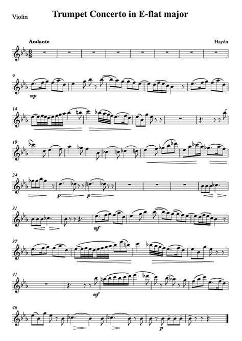 Trumpet Concerto In E Flat Major Ii Andante Haydn Violin Sheet Music