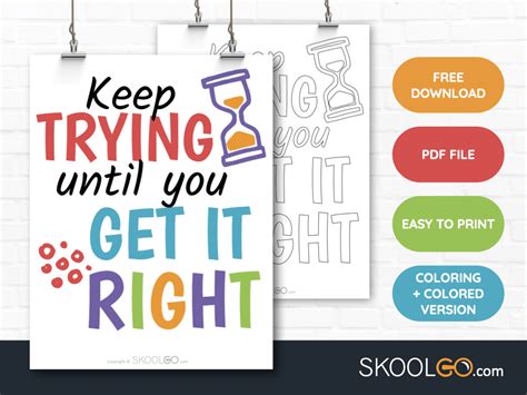 Keep Trying Until You Get It Right Free Classroom Poster