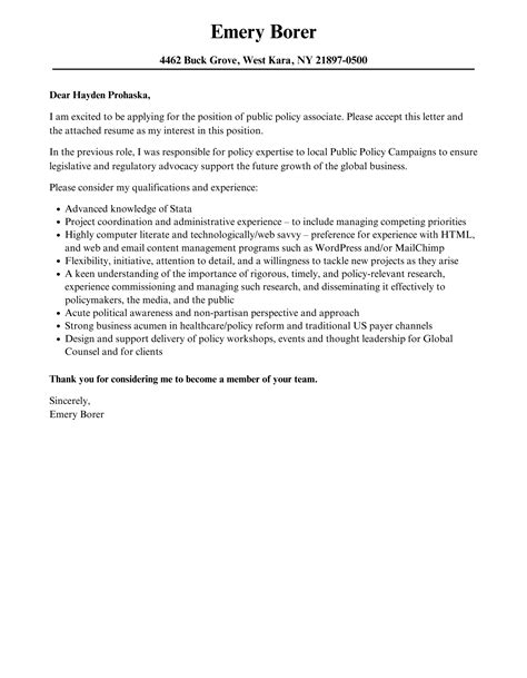 Public Policy Associate Cover Letter Velvet Jobs