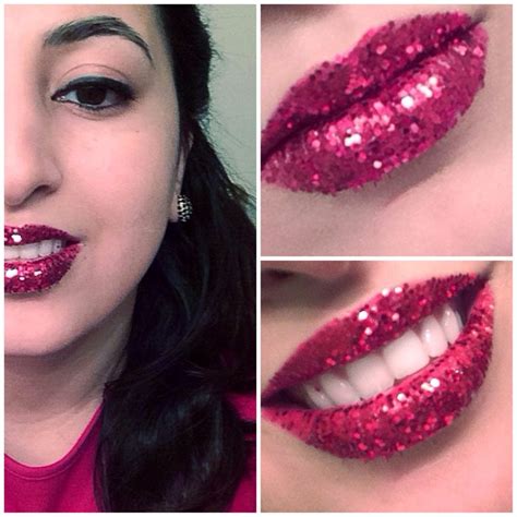 Red Glitter Lips Using Nyx Red Lipstick And Glitter From