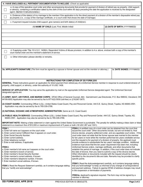 Dd Form 2293 Application For Former Spouse Payments From Retired Pay
