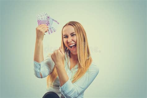 Woman Happy Holding Money Stock Photo Image Of Loan 139234416