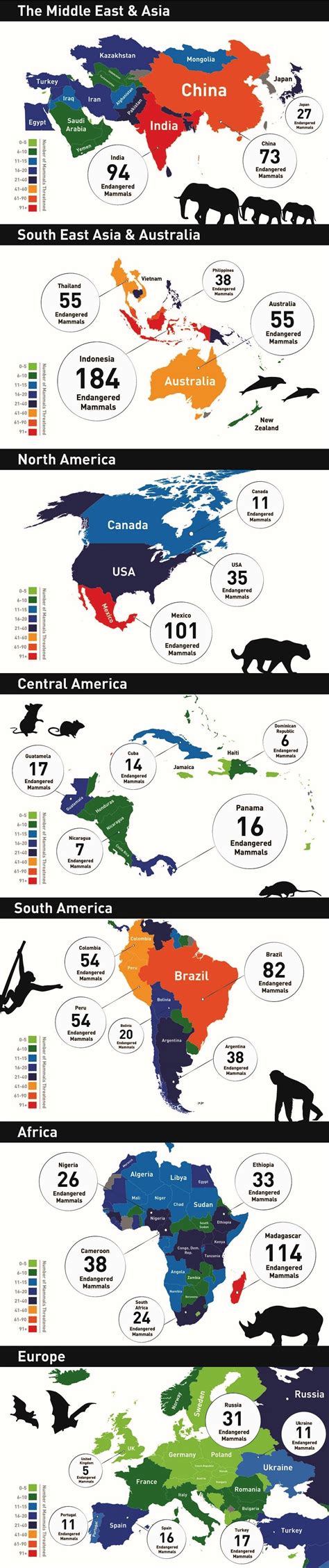 This Map Of Countries With The Most Threatened Mammals Is Heartbreaking Mammals Endangered