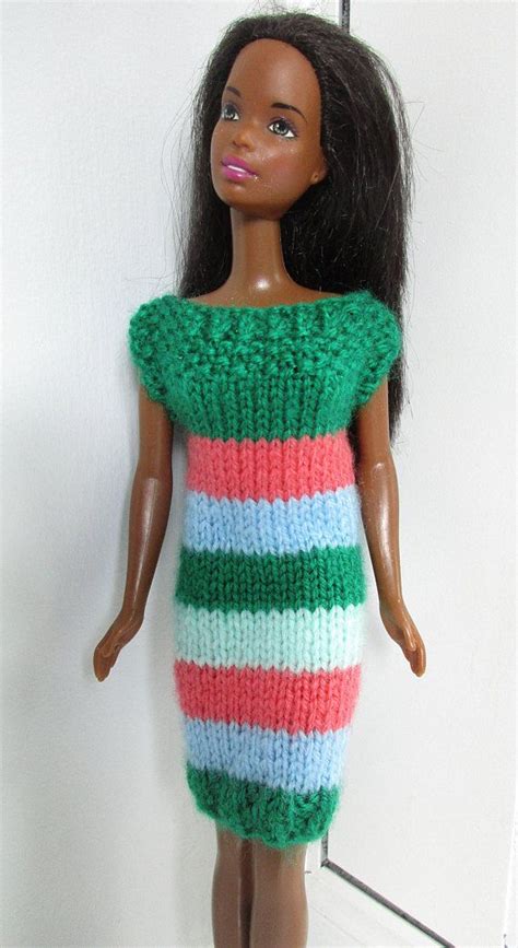 Barbie Clothes Striped Dress In Green Pink And Blue Barbie Clothes