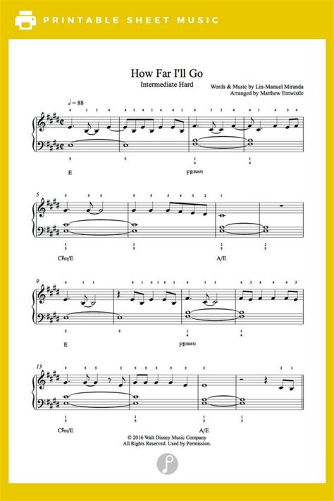 How Far Ill Go By Lin Manuel Miranda Piano Sheet Music Intermediate
