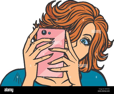 Woman Taking Pictures With A Smartphone Pop Art Retro Vector Illustration Drawing Stock Vector