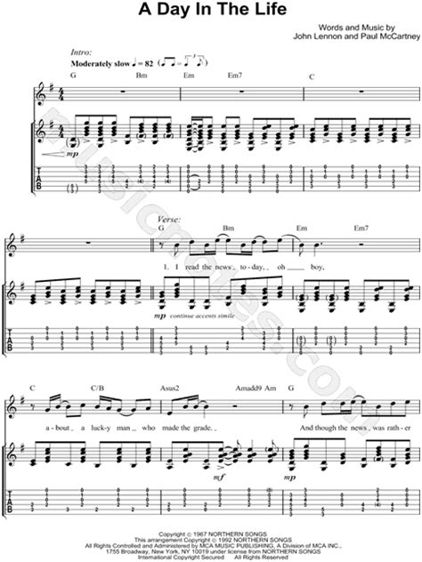 The Beatles A Day In The Life Guitar Tab In G Major Download