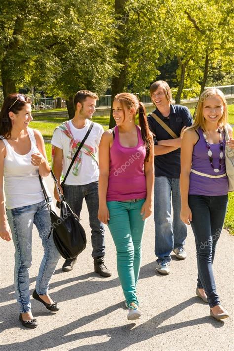 Students Walking To School Teens Happy Campus — Stock Photo