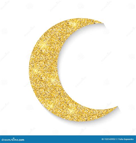 Gold Glitter Moon Icon Of Crescent Islamic Isolated On White Background