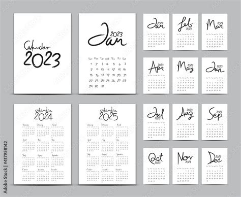 Desk Calendar 2023 Template Set Calendar 2024 2025 Lettering Calendar