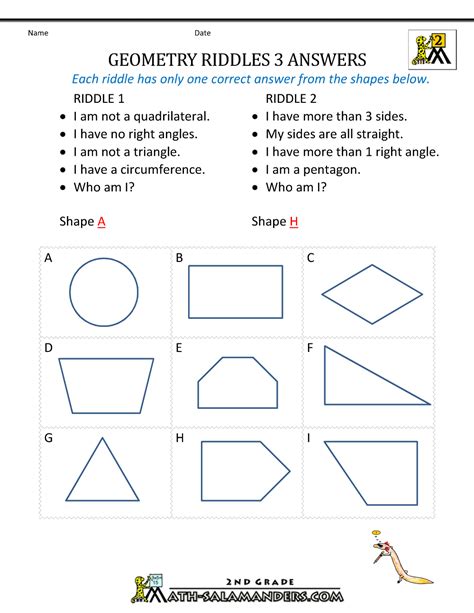 Free Geometry Worksheets 2nd Grade Geometry Riddles