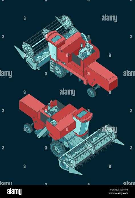 Stylized Vector Illustrations Of A Combine Harvester Blueprints