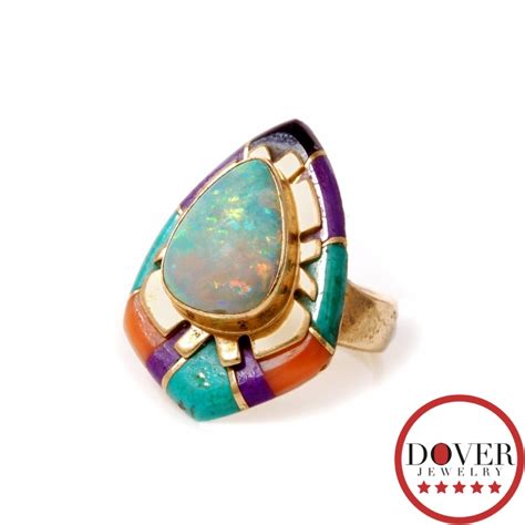 Designer Indian Opal Amethyst Turquoise Coral 14k Gold Ring 124 Grams