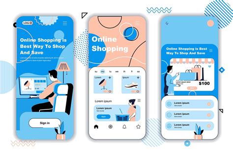 Online Shopping Concept Onboarding Screens For Mobile App Templates