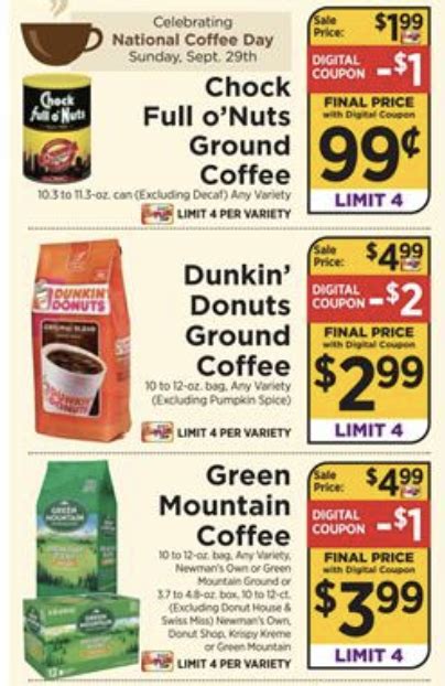Chock full o' nuts printable coupon. ShopRite 2 Day Digital Coupon - $1 Aunt Jemima Syrup, Pancake Mix, Life Cereal + More Deals ...