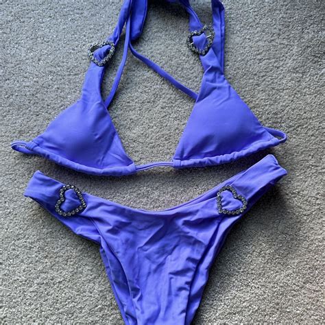 Never Worn Purple Bikini With Rhinestone Heart Depop